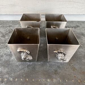 Set of 4 Coastal Metal Seashell Square Planters 4" Tapered Vases